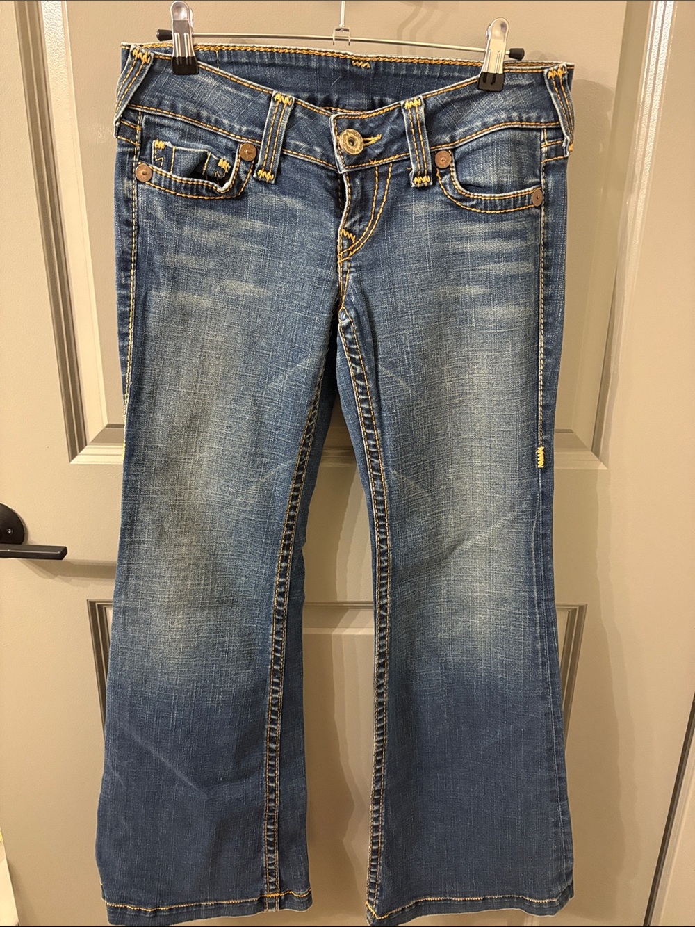 True Religion Heidi Big T Medium Blue Flared Wide-Leg Jeans